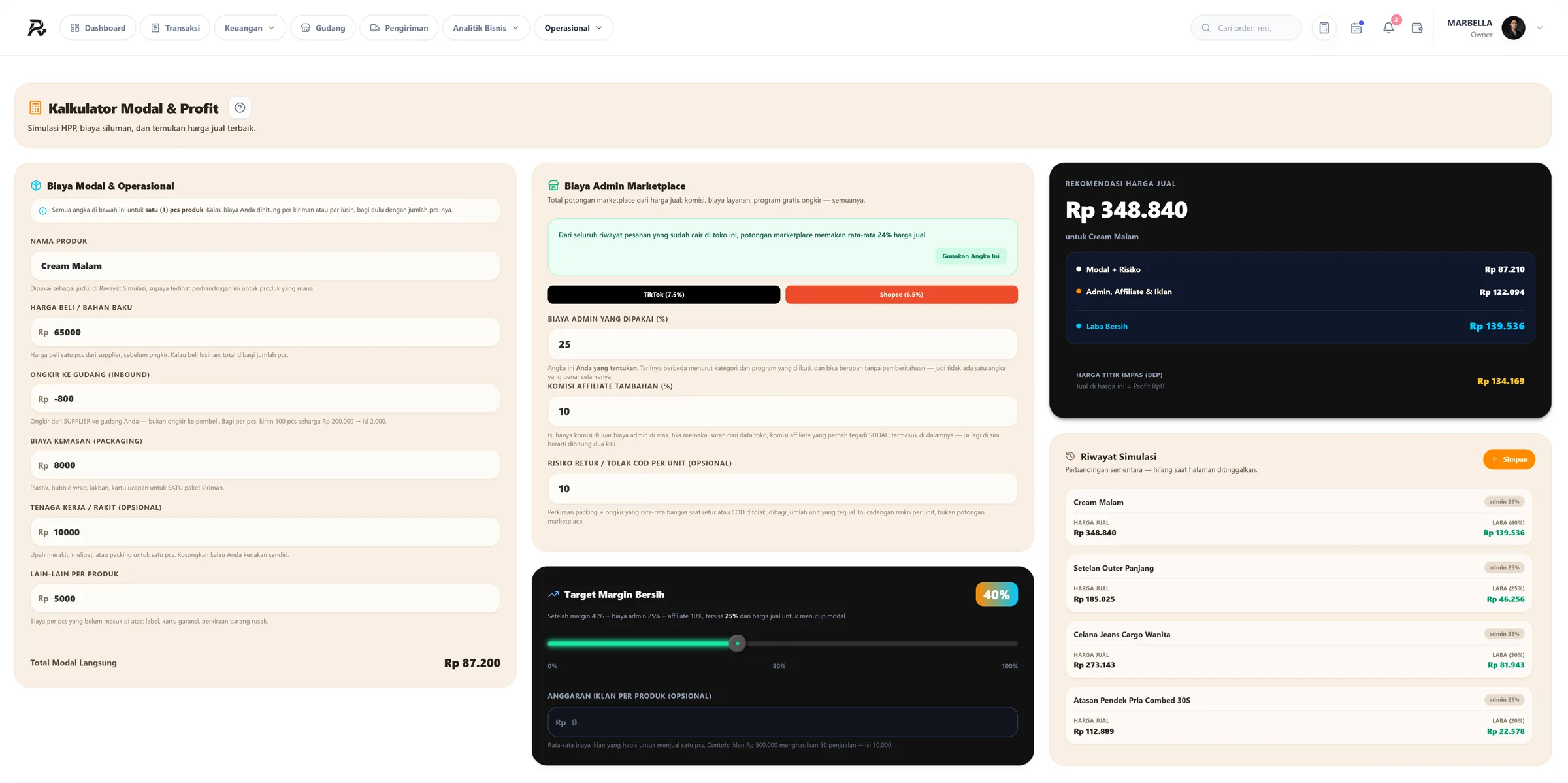 Kalkulator Harga Jual di aplikasi REKAPIN Finance